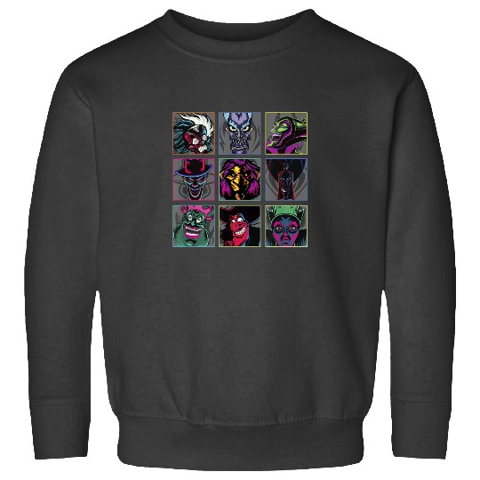 Disney Villains Colorful Neon Big Face Group Sho Sweatshirts
