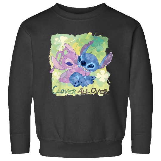 Disneyssss Lilo Stitch Angel St Patrick's Day Clover All Over Sweatshirts