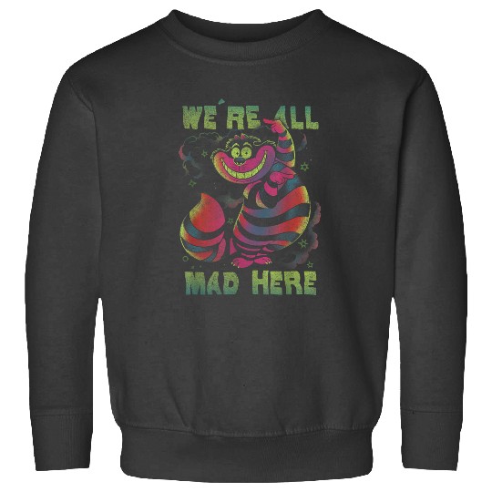 Disneyss Alice In Wonderland Cheshire Cat Neon All Mad Here Short Sleeve Sweatshirts