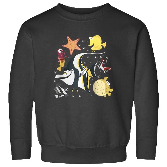 Disney Pixars Finding Nemo Fish Tank Gang Group Shot Logo Raglan Baseball Tee Sweatshirts