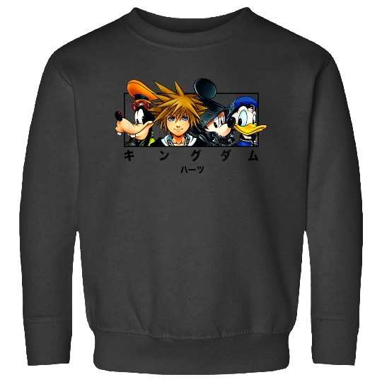 Disneyss Kingdom Hearts Main Characters Panel Chest Kanji Logo Sweatshirts