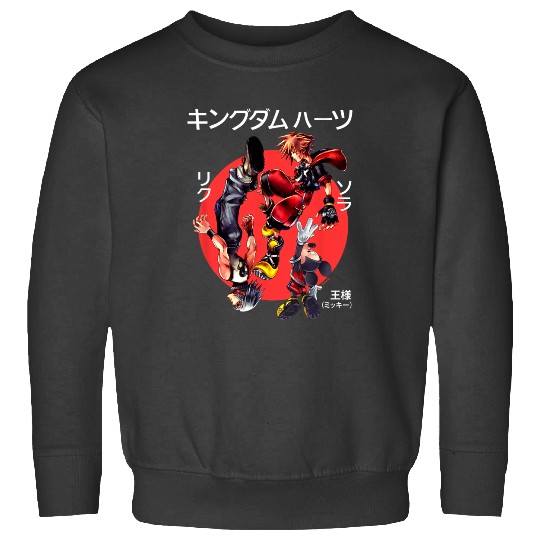 Disney Kingdom Hearts Sora Riku Mickey Kanji Group Shot Logo Sweatshirts