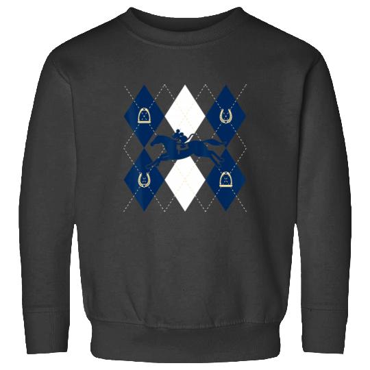 Disney Mickey Mouse Horse Racing Silhouette Argyle Pattern Sweatshirts