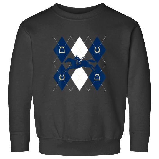 Disney Mickey Mouse Horse Racing Silhouette Argyle Pattern Sweatshirts