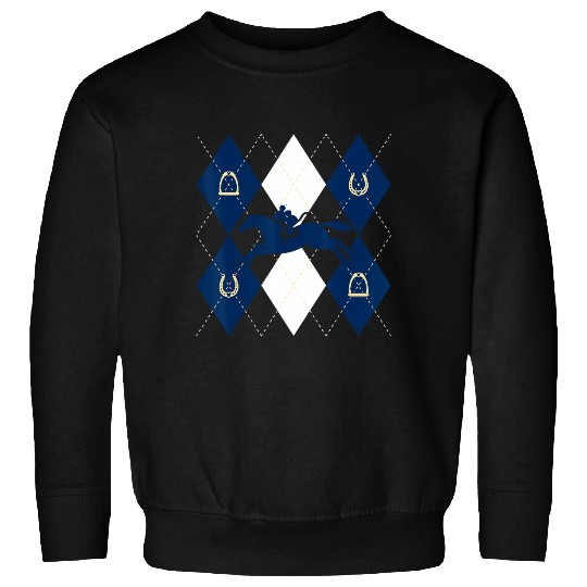 Disney Mickey Mouse Horse Racing Silhouette Argyle Pattern Sweatshirts