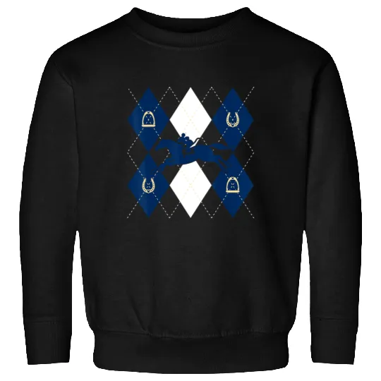 Disney Mickey Mouse Horse Racing Silhouette Argyle Pattern Sweatshirts