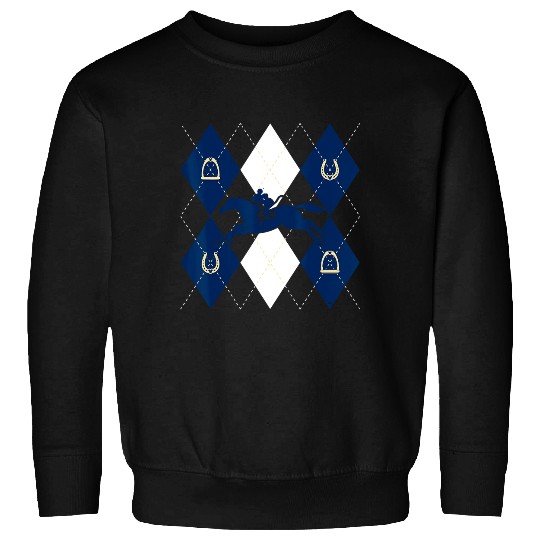 Disney Mickey Mouse Horse Racing Silhouette Argyle Pattern Sweatshirts