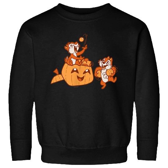 Disneyss Chip N Dale Halloween Pumpkin Bucket Corner Art Sweatshirts