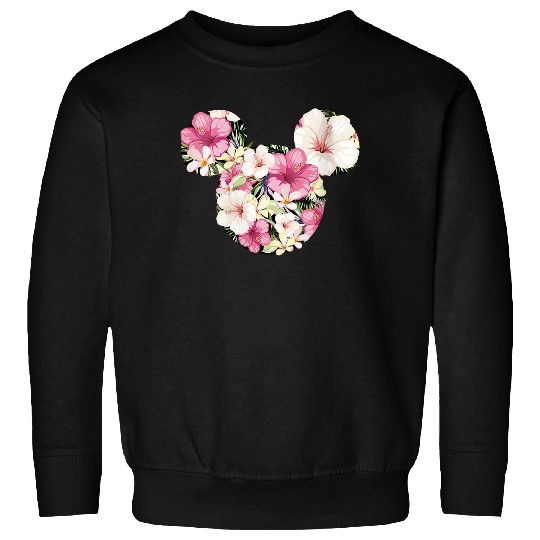 Womens Disney Mickey And Friends Tropical Floral Print Silhouette V-Neck Sweatshirts