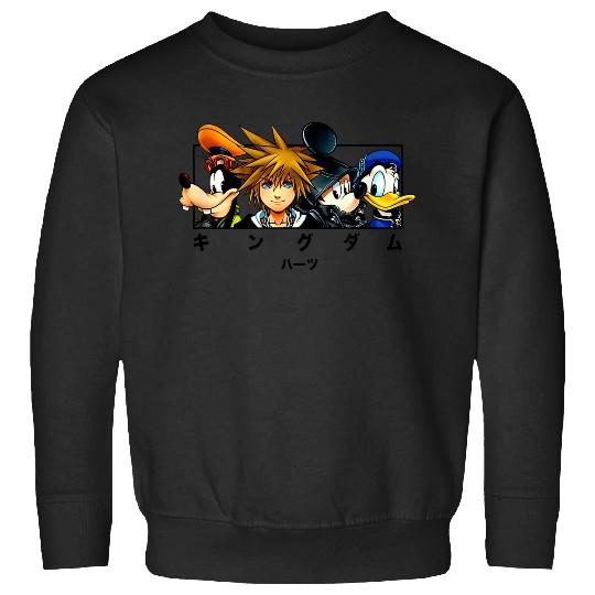 Disneyss Kingdom Hearts Main Characters Panel Chest Kanji Logo Sweatshirts