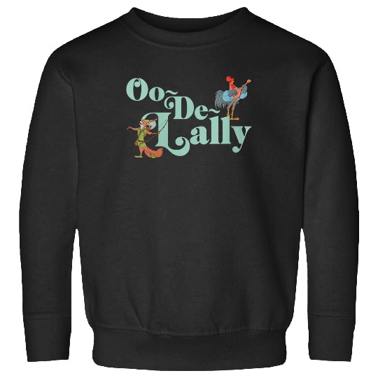 Womens Disney Robin Hood Oo-De-Lally Iconic Quote Chest Text Logo V-Neck Sweatshirts