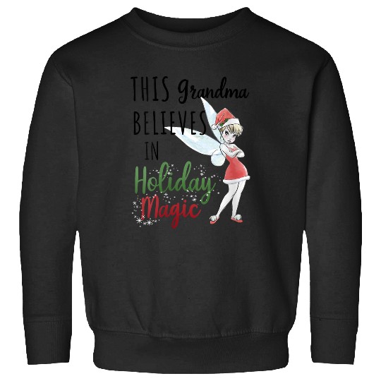 Womens Disney Peter Pan Christmas Tinker Bell Holiday Magic Grandma V-Neck Sweatshirts