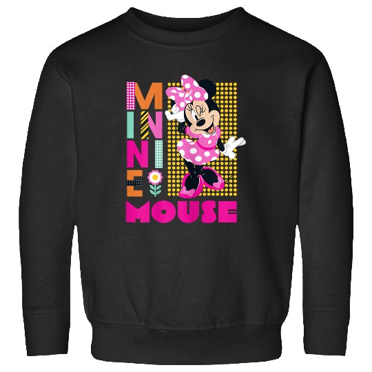 Discover Disneyss Minnie Mouse Smiling Polka Dot Retro Logo Stack Sweatshirts