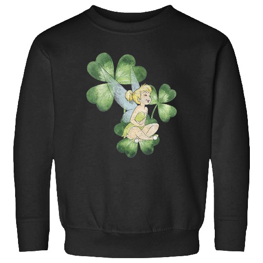 Womens Disney Peter Pan St. Patrick's Day Tinker Bell Clover Retro V-Neck Sweatshirts