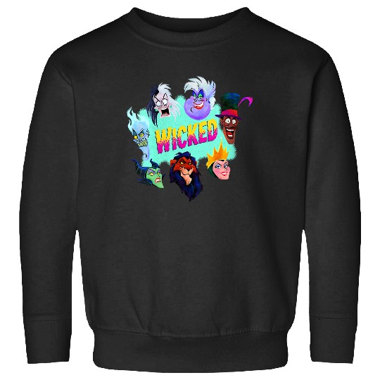 Womens Disney Villains Wicked Iconic Characters Group Shot Logo V-Neck Sweatshirts