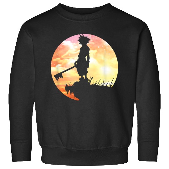 Disneyss Kingdom Hearts Sora Sunset Silhouette Pose Chest Logo Sweatshirts