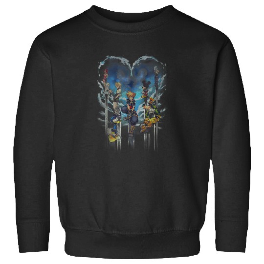 Disneyss Kingdom Hearts Main Characters Heart Shape Distressed Sweatshirts