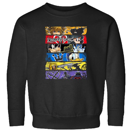 Disneyss Kingdom Hearts Epic Character Panels Distressed Logo Sweatshirts