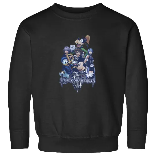 Disney Kingdom Hearts Vintage Distressed Group Shot Mickey V-Neck Sweatshirts