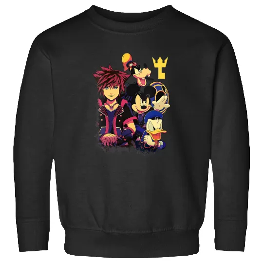 Disney Kingdom Hearts Sora Mickey Goofy Donald Key Vignette V-Neck Sweatshirts
