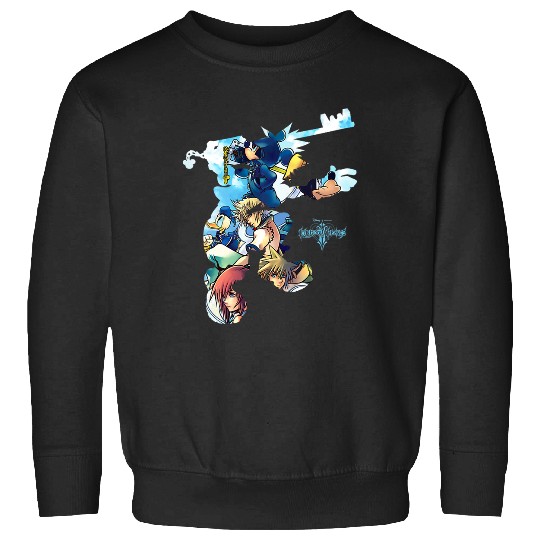 Womens Disney Kingdom Hearts Heroes Group Shot Sora Silhouette Fill V-Neck Sweatshirts