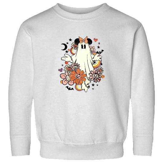 Retro Floral Disney Mickey Ghost, Disney Halloween Party Sweatshirts