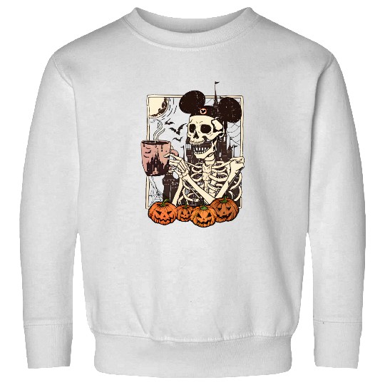 Vintage Disney Skeleton  Color Sweatshirts, Mickey Skeleton Coffee Sweatshirts