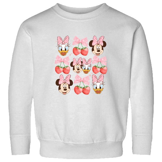Vintage Minnie And Daisy Pink Bow Sweatshirts, Disney Coquette Strawberry Sweatshirts