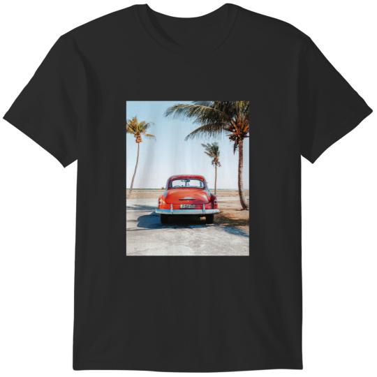 Discover Super CrazyCar - Hot August Nights, red sport car on the beach with palm treesT-Sh T-Shirts