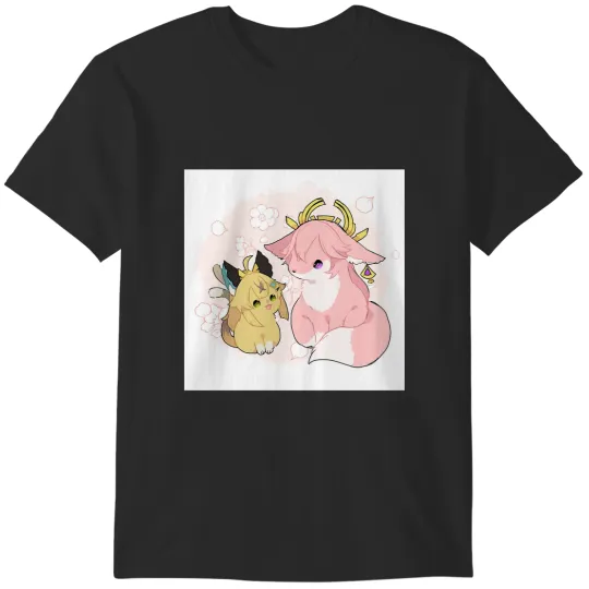 Kirara and Yae Miko Animal Form - Genshin Impact Cat Girl Waifu T-Shirts