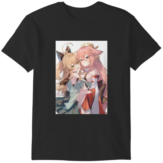 Kirara and Yae MikoFriends - Genshin Impact Cat Girl Waifu T-Shirts
