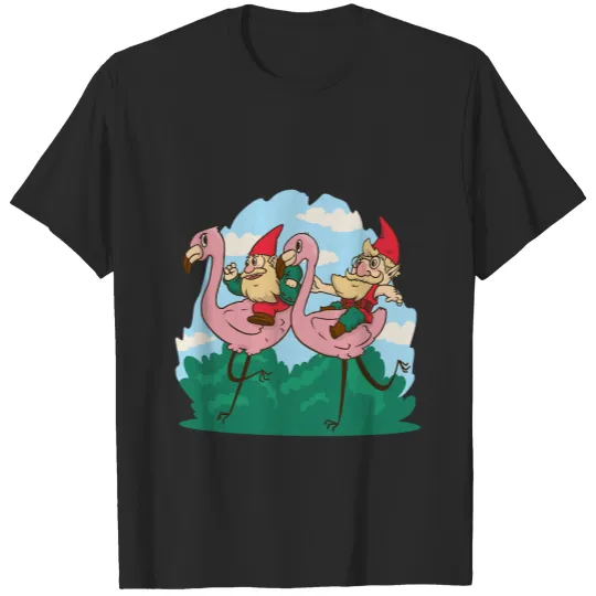 Garden Gnomes Racing Flamingos T-Shirts