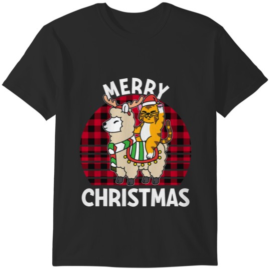 Merry Christmas Reindeer Llama Riding Tiger T-Shirt T-Shirts