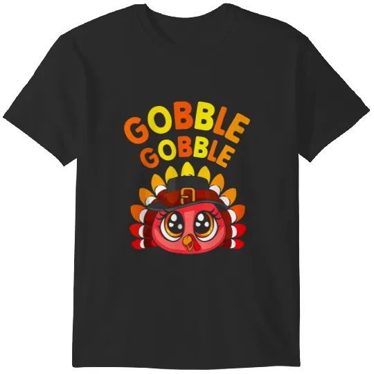 Gobble Gobble Cute Turkey Pilgrim Thanksgiving Mens Womens T-Shirts
