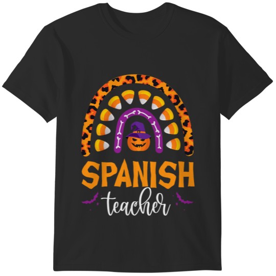 Spanish Teacher Rainbow Leopard Halloween Pumpkin Candy Corn T-Shirts