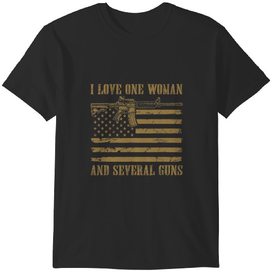 Discover Dad Grandpa Veteran US Flag I Love One Woman Several Guns T-Shirts