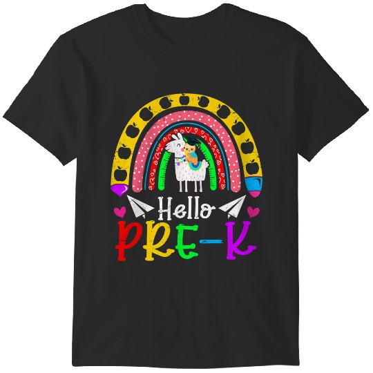 Discover Back To School Hello PreK Sloth Riding Llama Rainbow T-Shirts