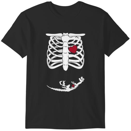 Discover Halloween Pregnancy Reveal Dinosaur Baby Skeleton Lover _1 T-Shirts