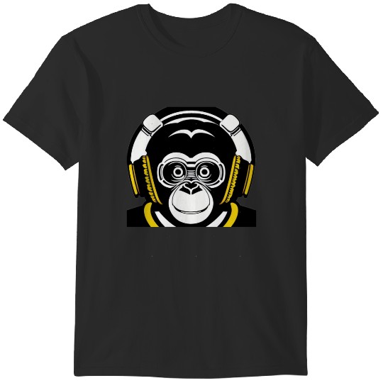 Discover Monkey headphones black and white T-Shirts