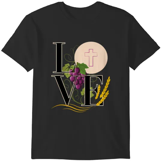 Discover eucharist love typography host wheat grapes T-Shirts
