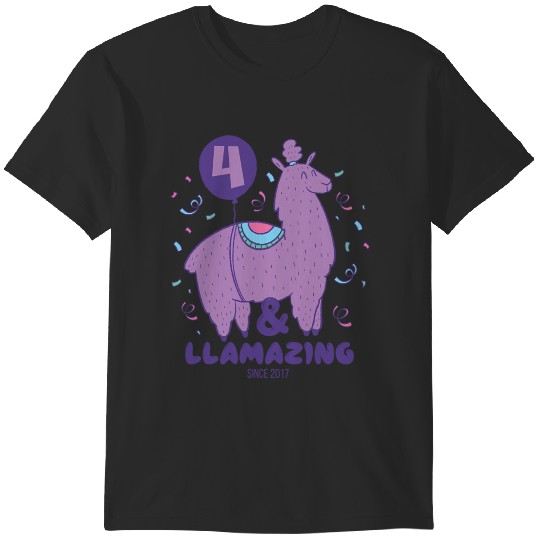 Discover 4 & Llamazing Since 2017  Cute Llama Birthday T-Shirts