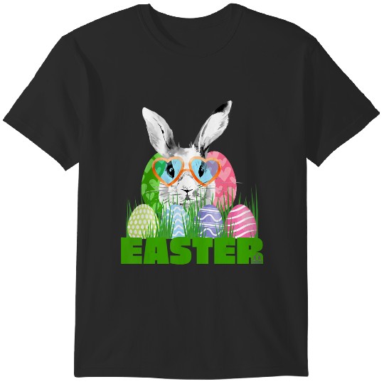 Discover easter bunny with glasses egg hunting design T-Shirts