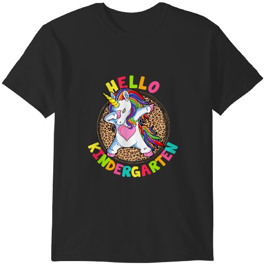 Discover Hello Kindergarten Unicorn Kids Girls Leopard Back To School T-Shirts