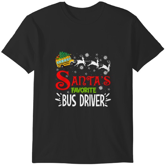Discover Santas Xmas Favorite Bus Driver Christmas Tree Reindeer T-Shirts