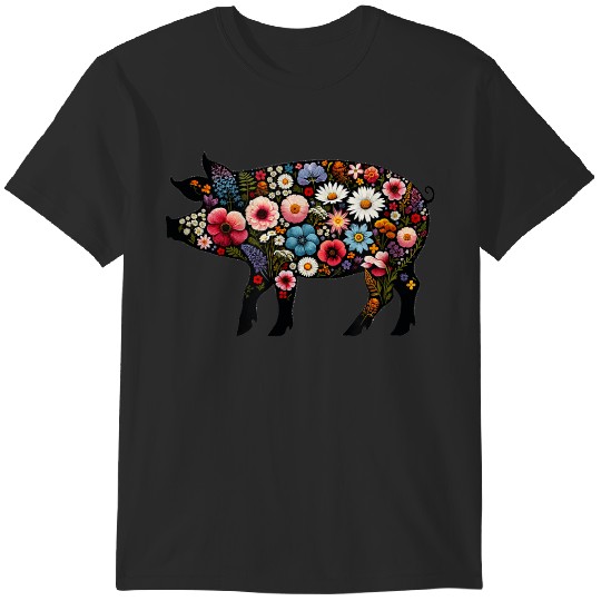 Discover Wildflower Pig Piggy Farm Animal Lover Floral T-Shirts