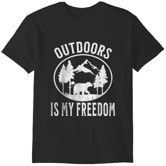 Discover Outdoors Is My Freedom Bear Forest Mountains Wild Design T-Shirts