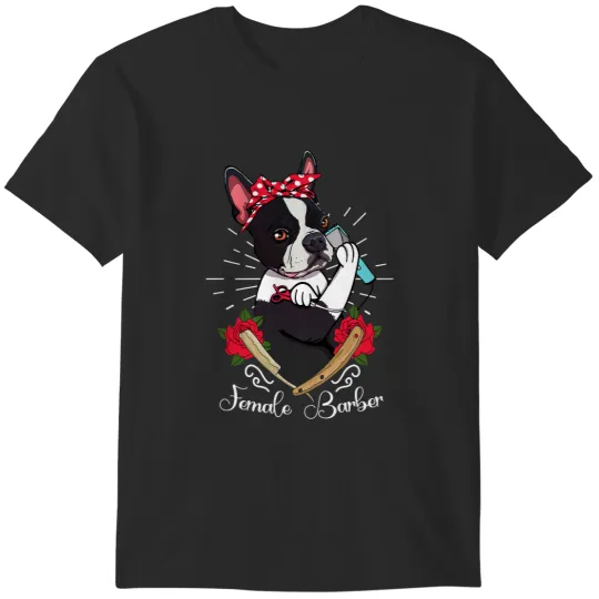 Discover Womens Female Barber Hairstylist Dog Hairdresser Cartoon T-Shirts