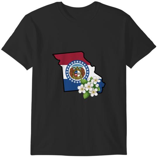 State of Missouri Flag with State Flower Dotted Hawthorn T-Shirts