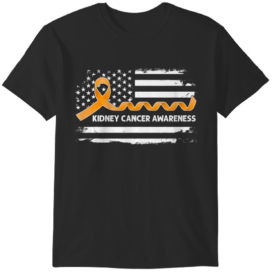 Discover Kidney Cancer Awareness American Flag Orange Ribbon 2 T-Shirts