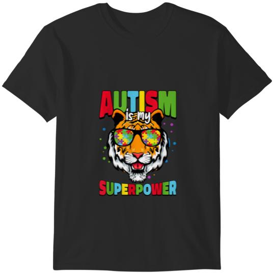 Autism Is My Superpower Boys Girls Tiger Puzzle T-Shirts